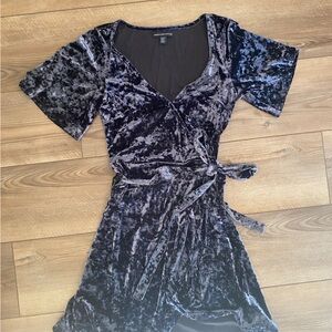 Navy blue crushed velvet mini dress